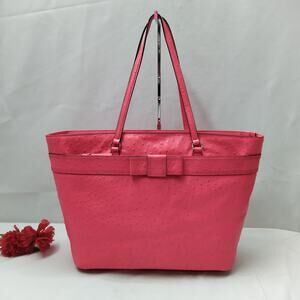 Kate Spade New York Pink Leather Ostrich Embossed Zipper Large Tote Bag